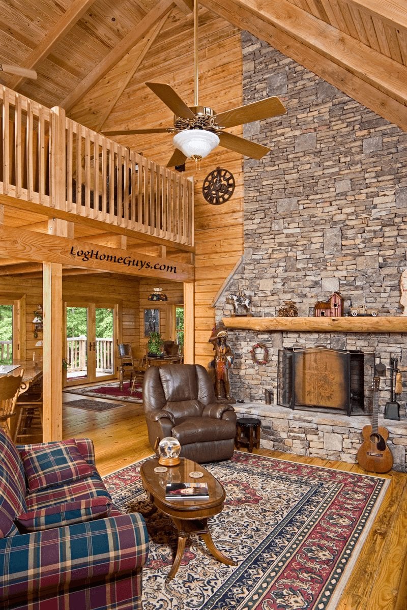 Cypress Manatee Log Home Great Room - Log Home Guys